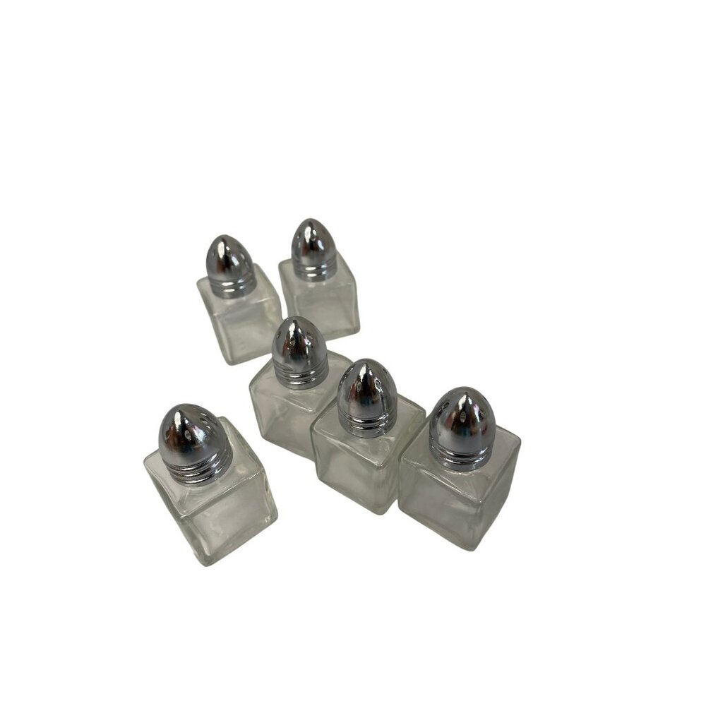 Set Of 6 Vintage Glass‎ Salt & Pepper Shakers With Chrome Dome Lids